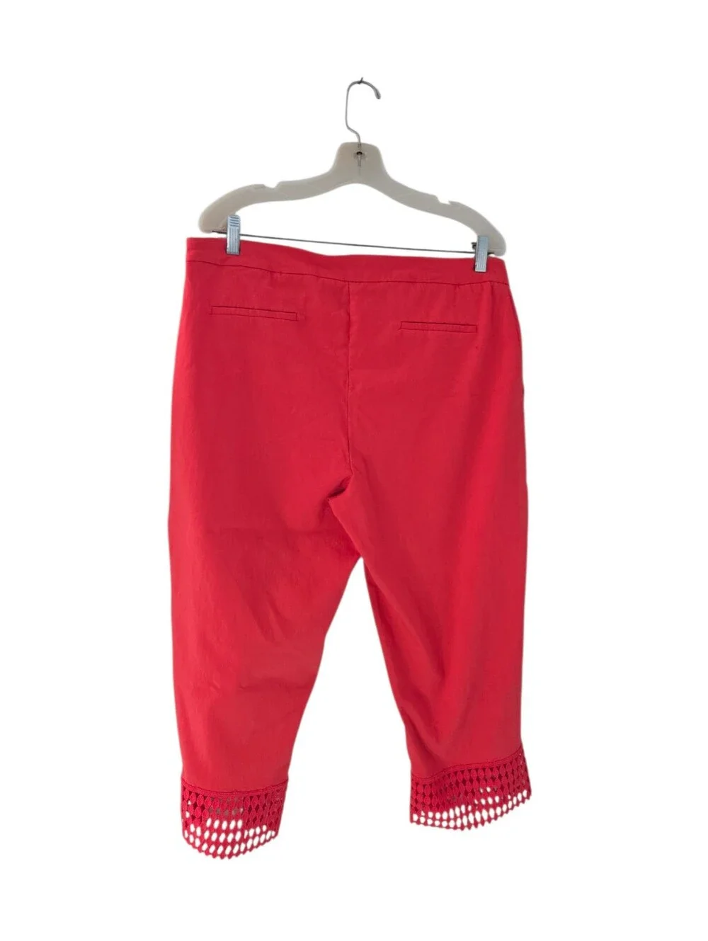Zac & Rachel Women's Orange Coral Pull on Crochet Hem Slim Crop Pants 16